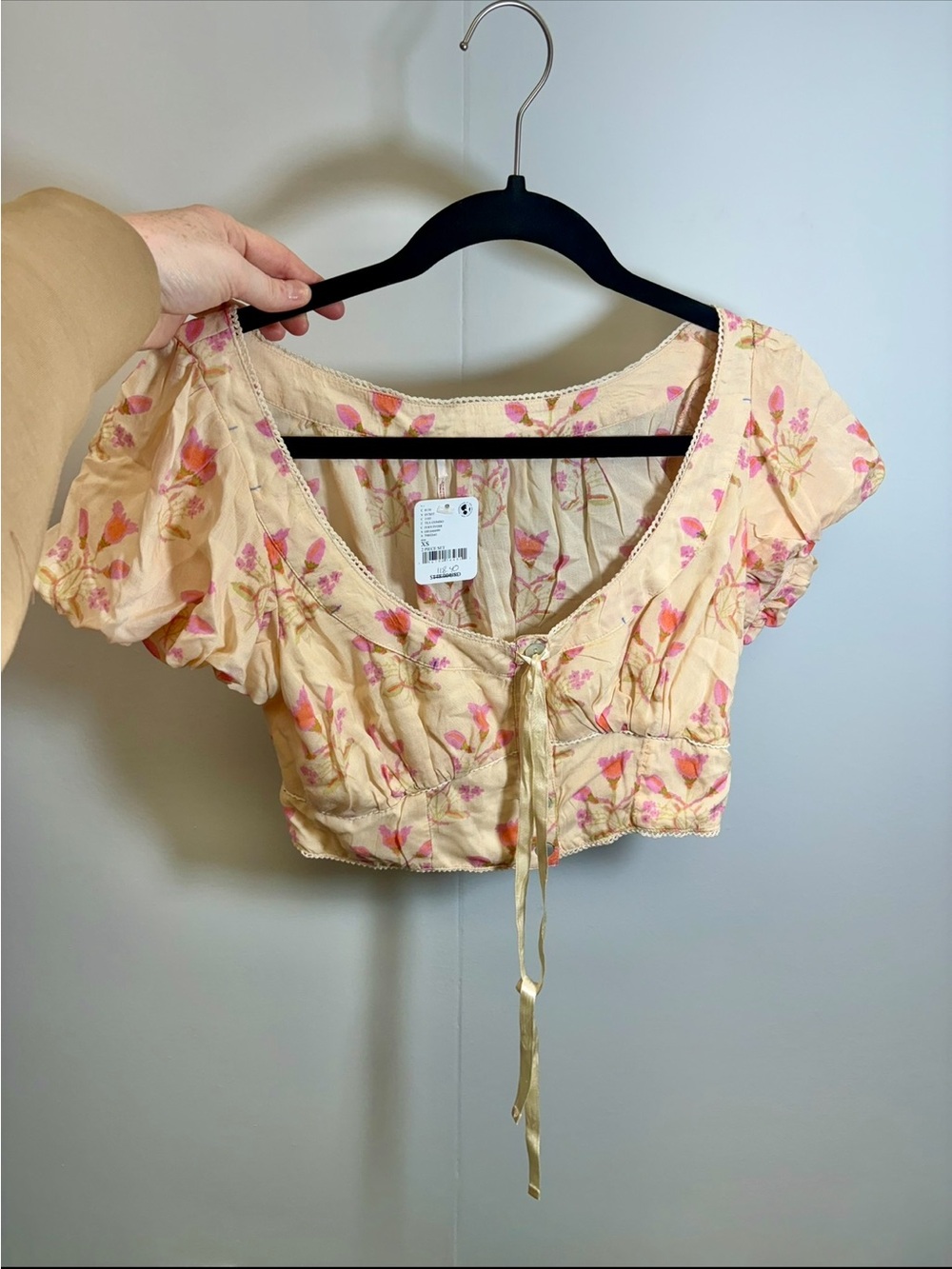 NWT free people Floral Tie-Front Crop Top